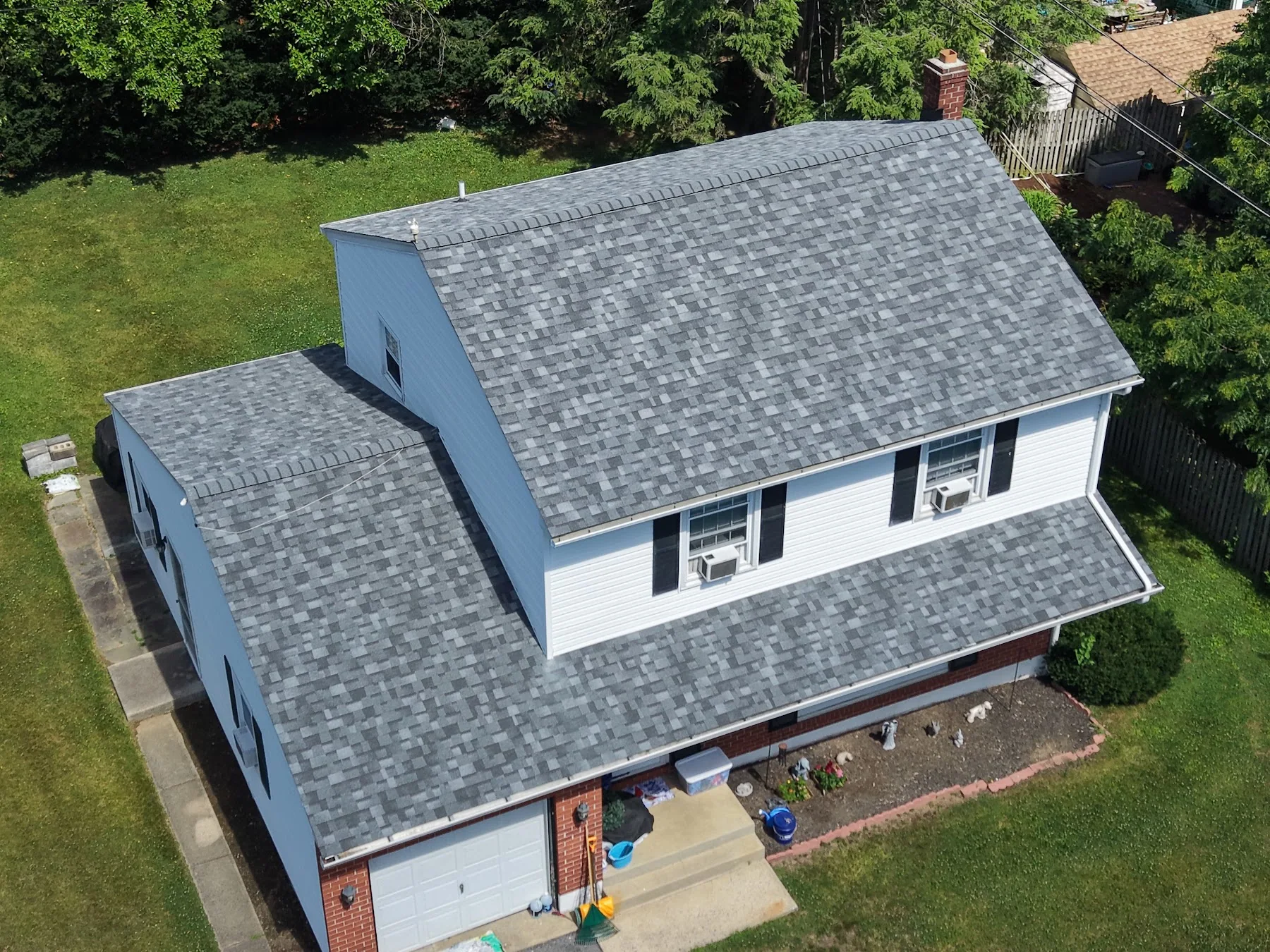 Gray shingle roof on a two-story home