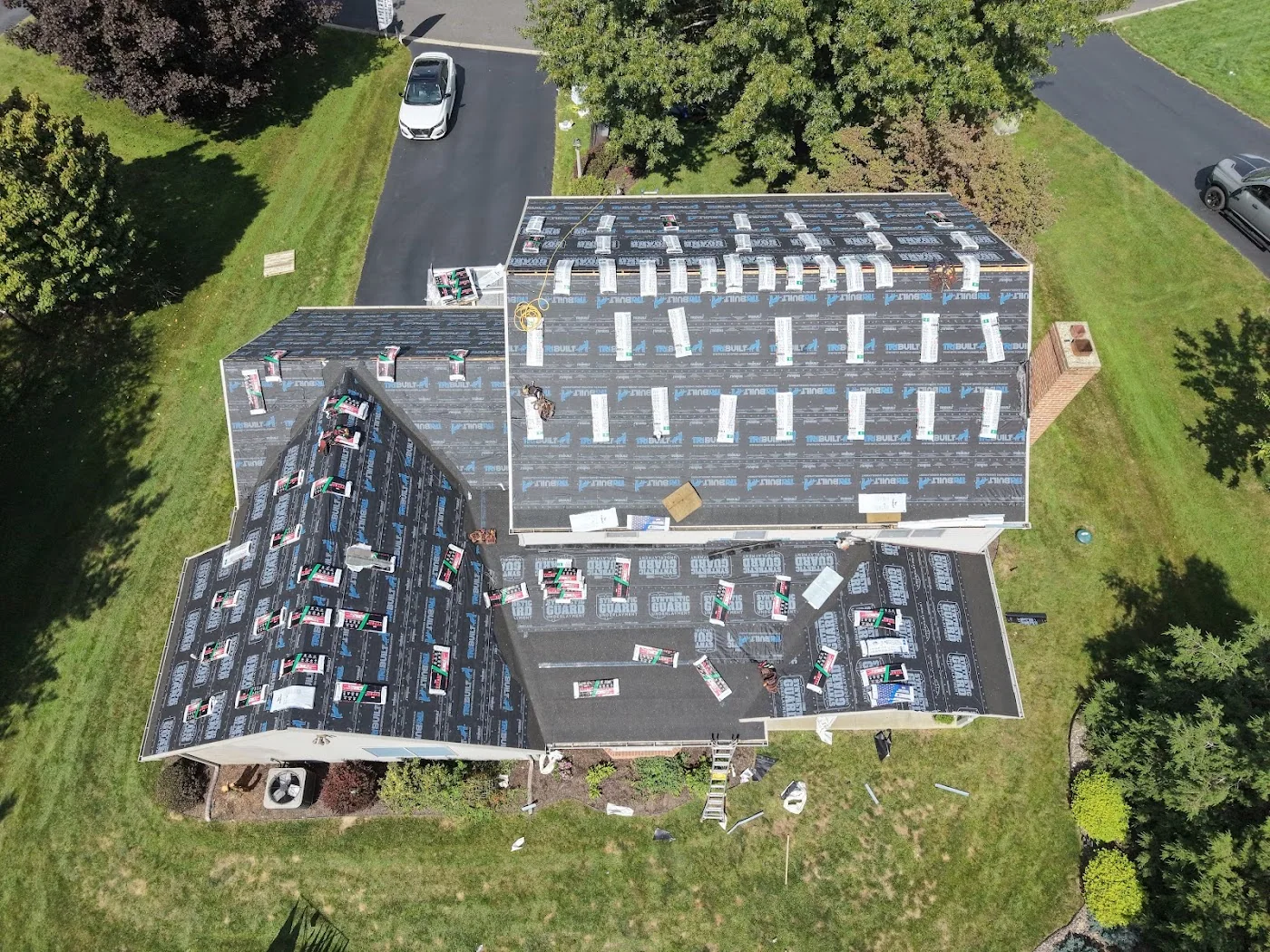 Overhead view of roof underlayment