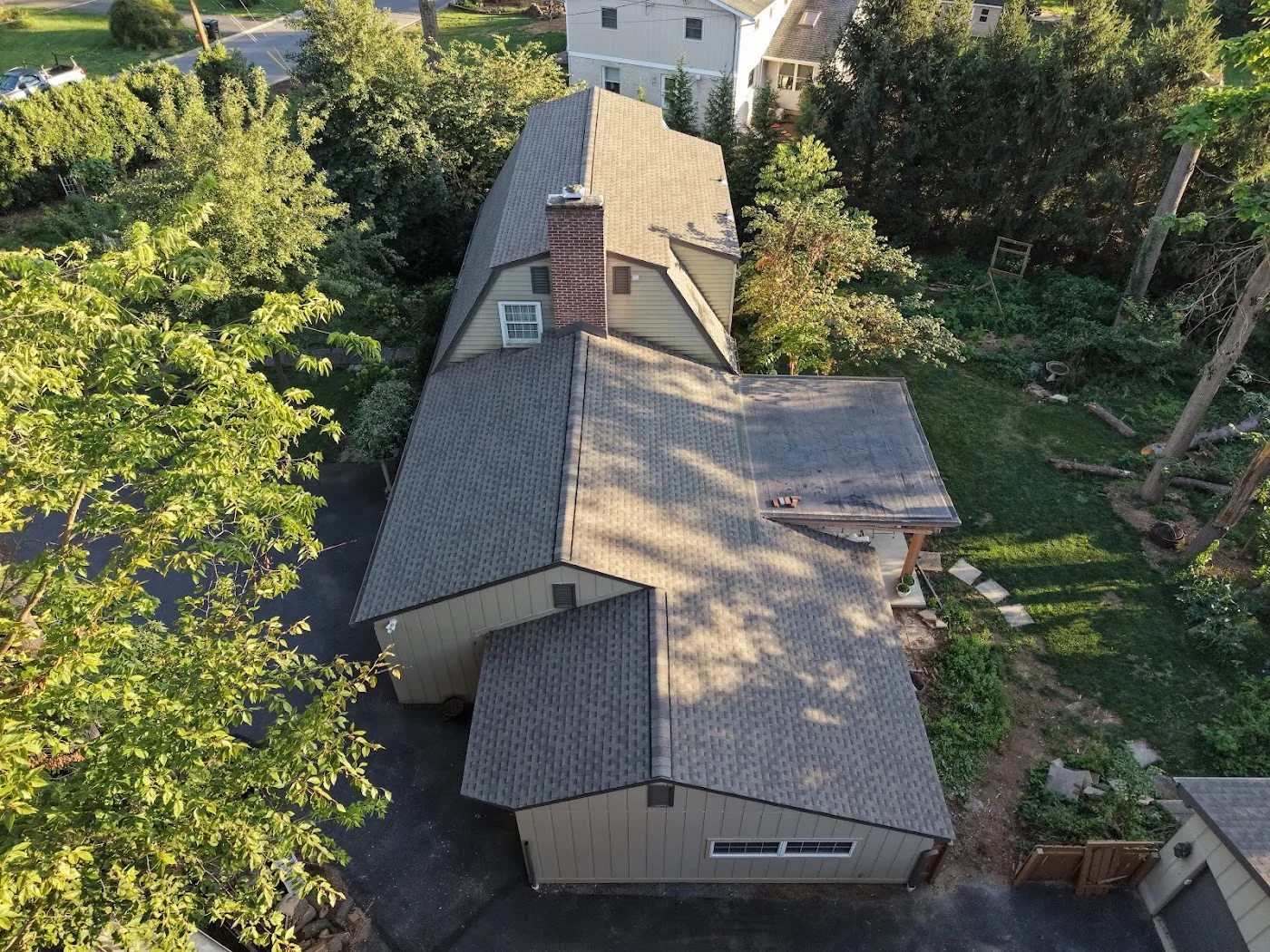 Angled view of a roof during construction