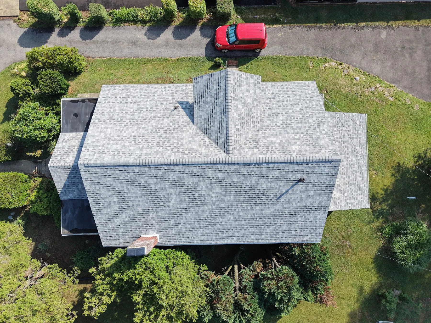 Aerial view of a residential shingle roof