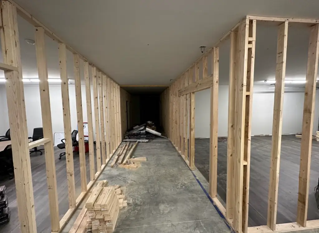 Interior framing underway during restoration